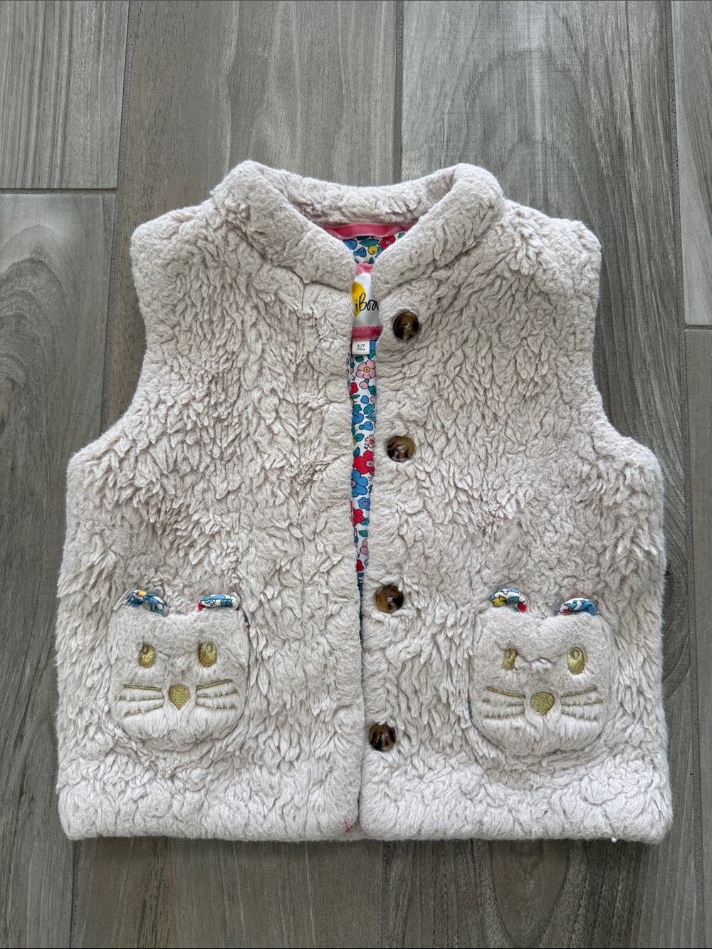 Mini Boden Fur and Floral Vest with Cat Pockets